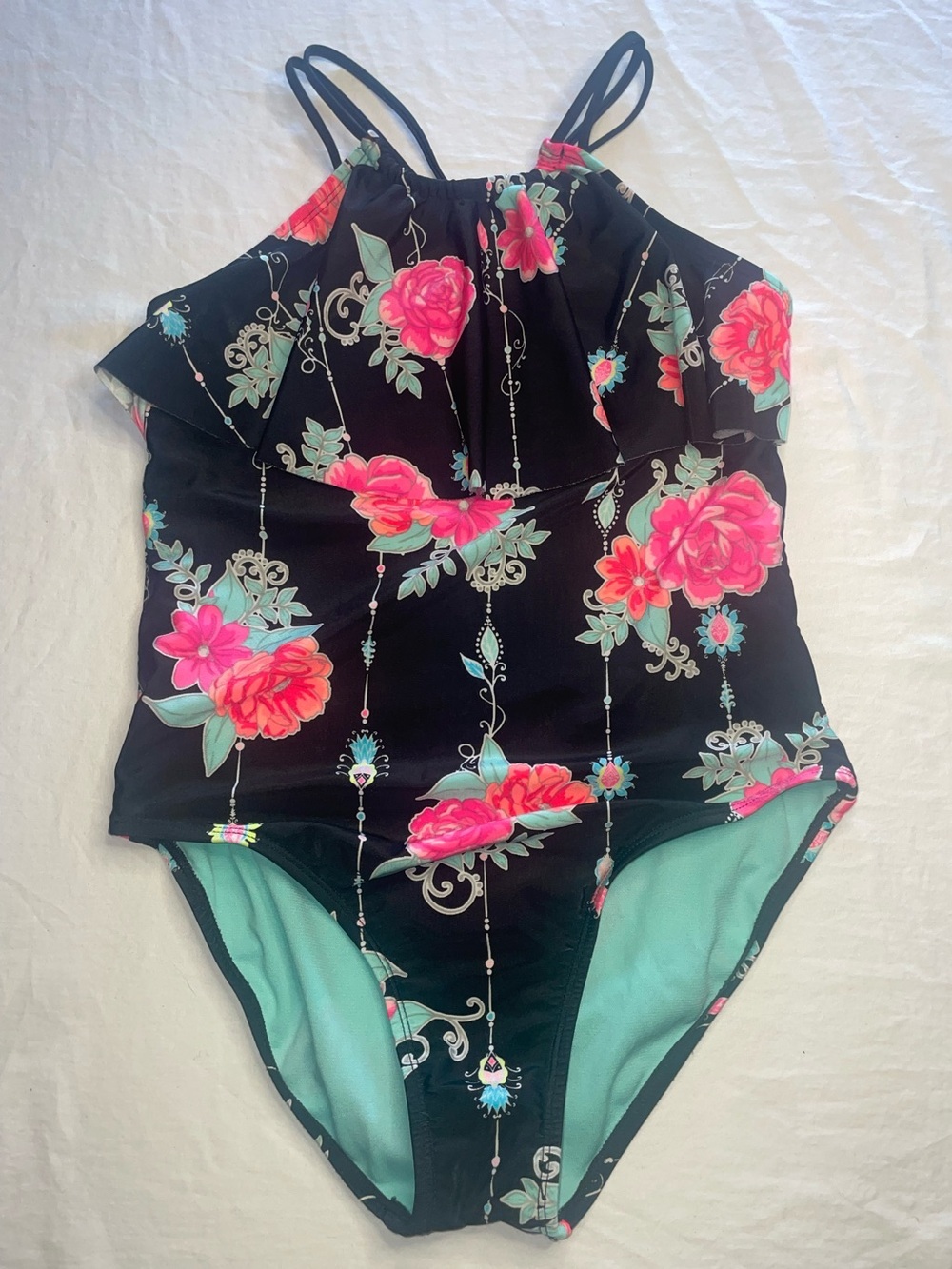Wonder Nation Girls' One-Piece Swimsuit Multi-Colored, Size XL (14-16) PRELOVED